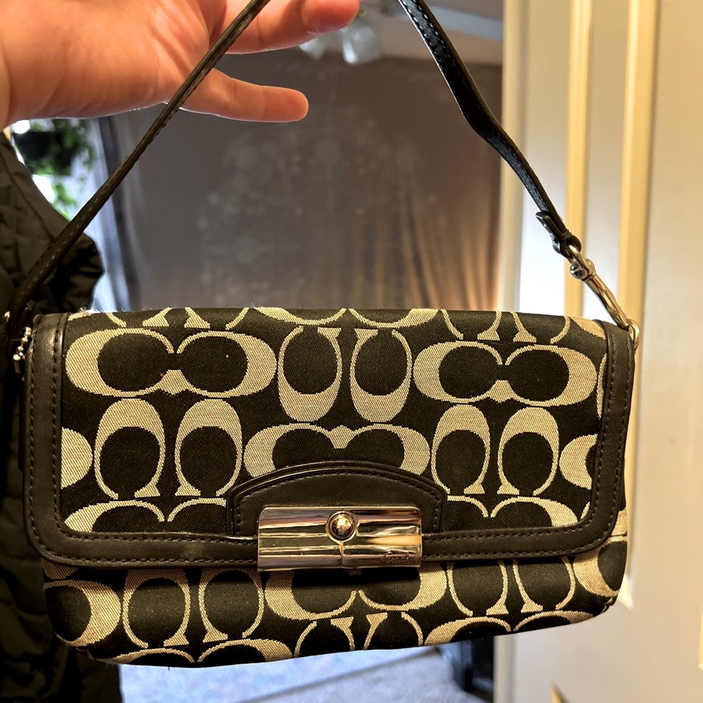 Vintage Coach Jacquard Logo Canvas & Leather w/ Chunky Hardware